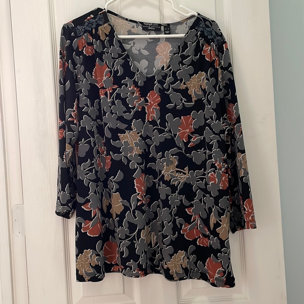 Susan Graver embellished liquid top